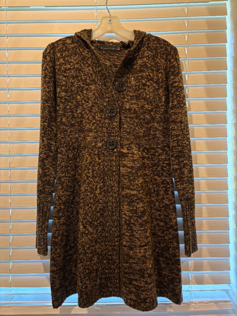 Allison Brittney Brown/Tan Long Hooded Sweater Sz L